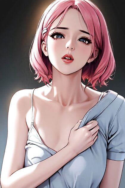 Skinny Girl 18+ with Pink BobCut Enjoying  Hentai Pleasure