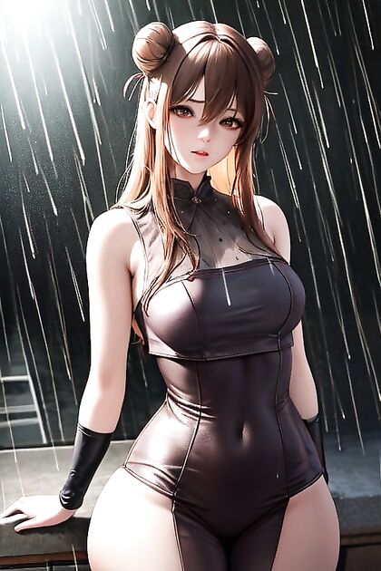 Busty Brunette with Elegant Hair Bun Teases in Seductive Hentai Images