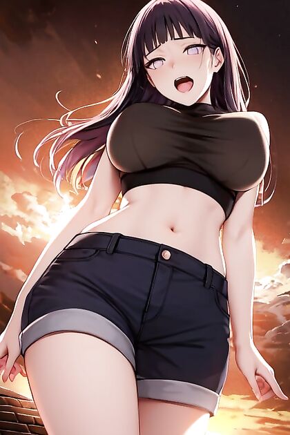 Hinata Hyuuga Wears Crop Top in Steamy Naruto Harem Hentai Image