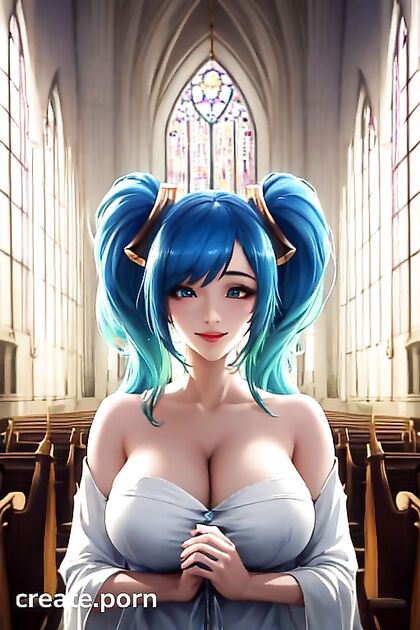 Sona from League of Legends Seduces in a Forbidden Church Hentai Image
