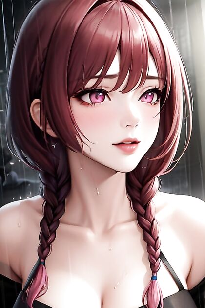 Pink-Eyed Beauty Enjoying  Rain-soaked hentai Pleasure