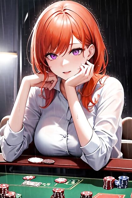 Purple-Eyed Beauty Seduces in Snowy Casino Hentai Picture