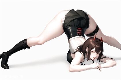 Goth Babe in Corset and Skirt Drenched in hentai Desire