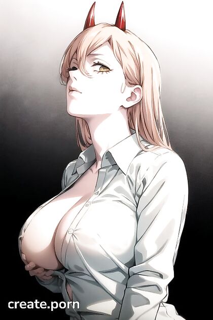 Power from Chainsaw Man Grabs Boobs in Seductive Office Shirt Hentai Image