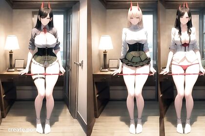 Black-Haired Beauty in Corset Enjoying Creamy Hentai Pleasure