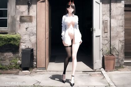 Creampie Fantasy with Black-Haired Beauty in Skirt Hentai