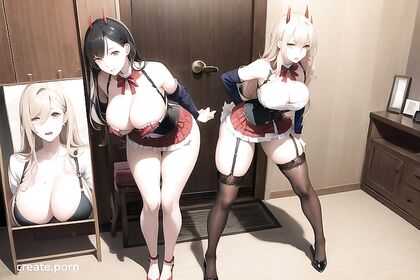 Power from Chainsaw Man Dominates in Stockings and Corset Hentai Fantasy
