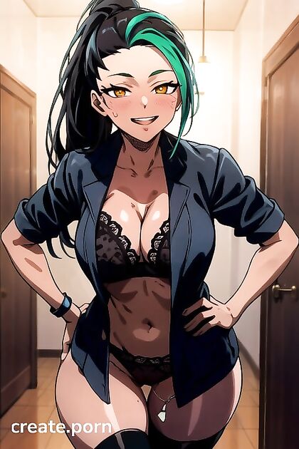 Sunburned Beauty with Ponytail Poses provocatively for Steamy Hentai Picture