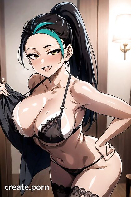 Exhibitionist Black-Haired Beauty Shows Off in Front View Hentai Pleasure