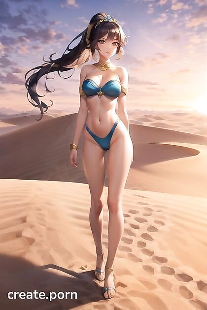 Ponytailed Beauty Rides into Sunset in Scorching Desert Hentai Picture