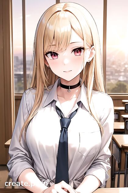 Kitagawa Marin Watches Sunset Through Window in steamy Sono Bisuku DōruWa Koi O Suru Hentai Image