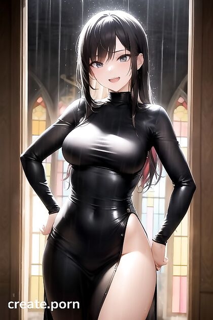 Teen 18+ at Church Poses with Hands on Hips for Seductive Hentai Picture