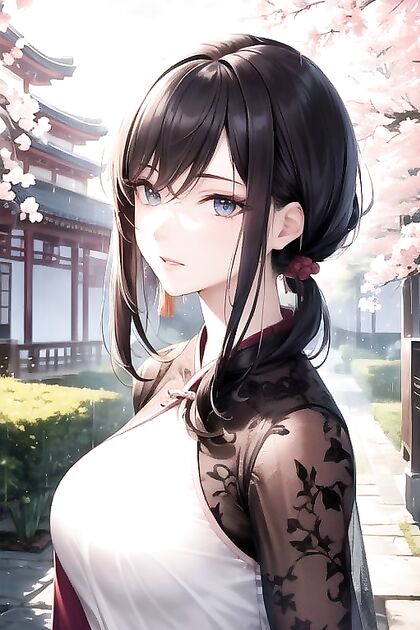 Mature Beauty in Sakura Garden Enjoying Passionate Sunset Hentai Pleasure
