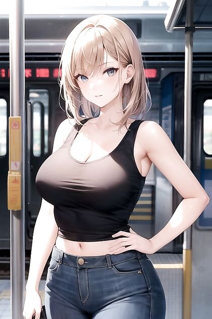 Huge-Assed Babe in Sleeveless T-Shirt Takes On One-Man Hentai Picture