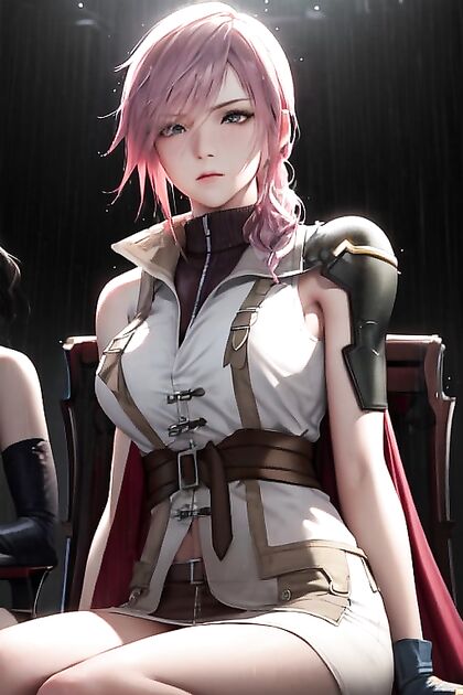 Lightning from Final Fantasy Wears Oversized T-Shirt in Steamy 2-Person Hentai Image