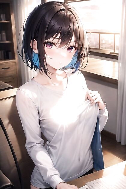 Horny Chick with Very Short Hair and Long Sleeves in Solo Hentai Picture