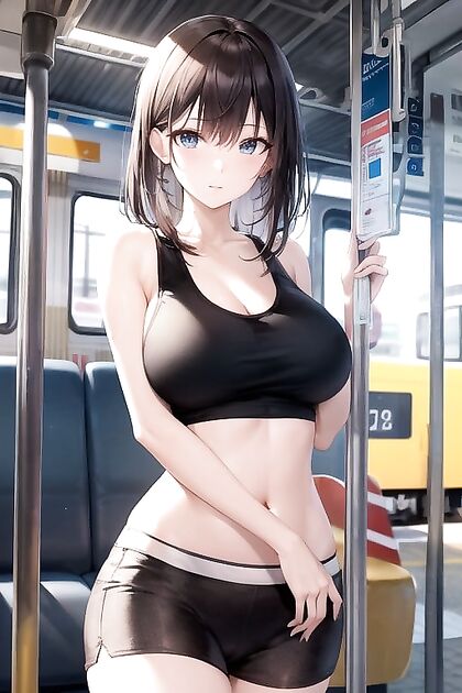 Sleeveless T-Shirt Beauty Shows Off Her Large Ass at Train Station Hentai Image