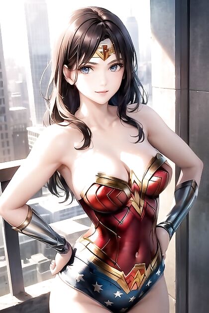 Wonder Woman Brunette Poses Hands-On-Hips for Steamy Hentai Picture