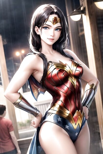 Wonder Woman Soaked by Rain in Erotic Nighttime Hentai Picture