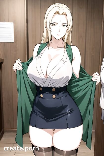 Tsunade from Naruto Teases in Nyilons and Lifts Her Skirt for Steamy Hentai Picture