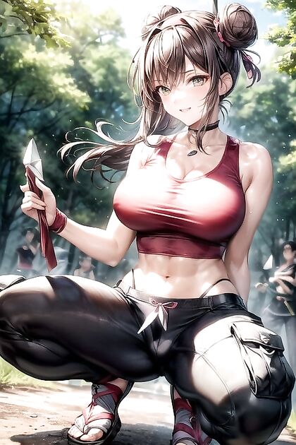 Oiled-Up Beauty Wields GiantSummoning Scroll in Horny Hentai Image