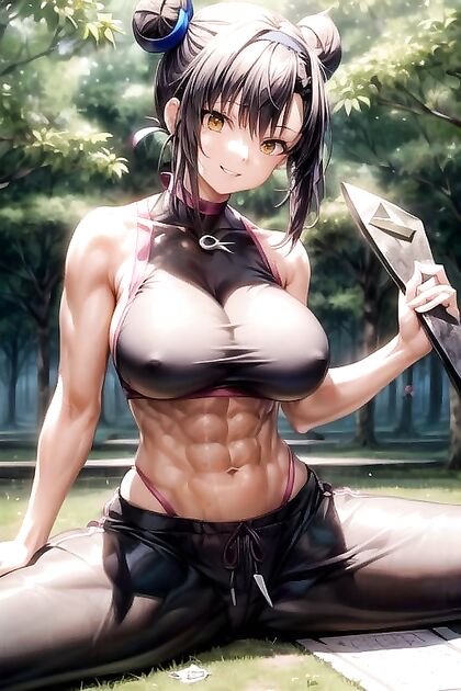 Holding a Big Summoning Scroll, Hair Bun Babe Nails Log Targets in Horny Hentai Picture