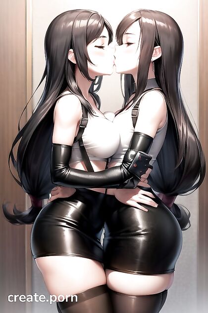 Tifa Lockhart in Form-Fitting Outfit Engages in Passionate Kisses and Hentai Fun