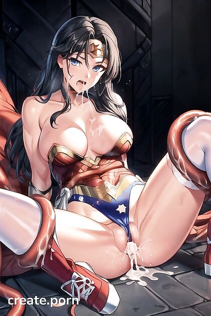 Wonder Woman Bound by Thick Tentacles in  Hentai Picture