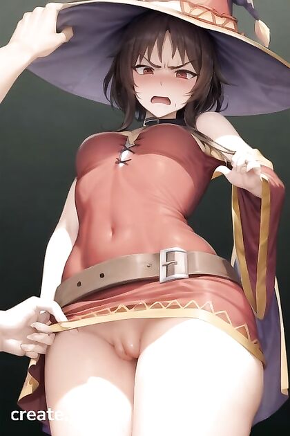 Megumin from Isekai Quartet Disgusted but Excited by Her Rounded Breasts in Hentai AIPorn