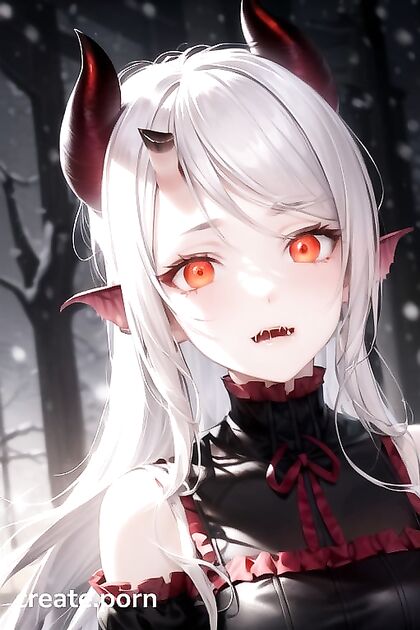 Red-Eyed Beauty Shimmers in Snowy Erotic Anime Images