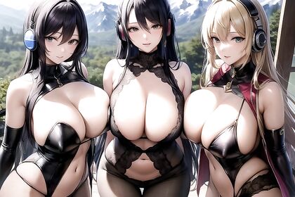 Harem Girl 18+s Seduce with Headphones and Scarves in Steamy Hentai Picture