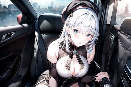Sexy CowGirl 18+ in Beret Rides Hard in Carnal Car Hentai Image