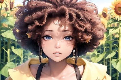 Pregnant African Beauty Shines in Sunflower Field Hentai Pleasure
