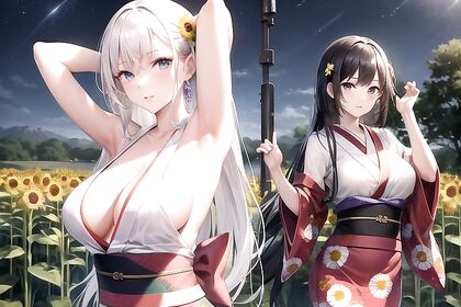 Two Lovers Raise Their Arms in Passionate Nighttime hentai Bliss