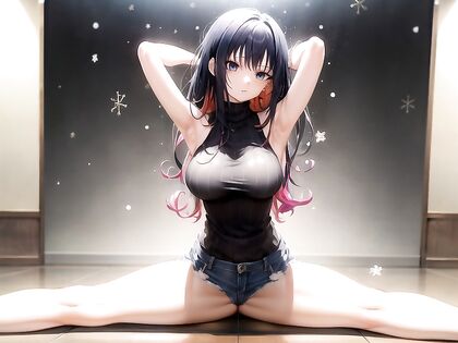 Rounded Breasts and Permed Hair in Seductive Jean Shorts Hentai Picture