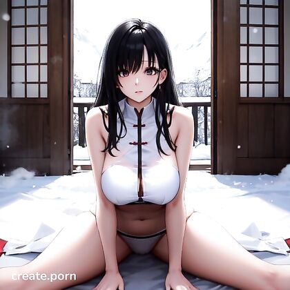 Rounded Ass and Wind-Swept Hair in Snowy hentai Erotic Pleasure