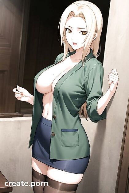 Tsunade from Naruto Wearing Nylon Stockings Under Her Skirt for Hot Hentai Picture