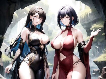 Permed Black-Haired Beauty Exploring Dark Cave Fantasies in Hentai AIPorn