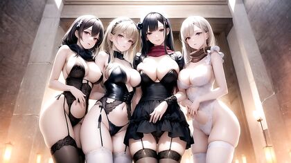 French Maid Harem Wrapped in Scarves for steaming Hentai Picture