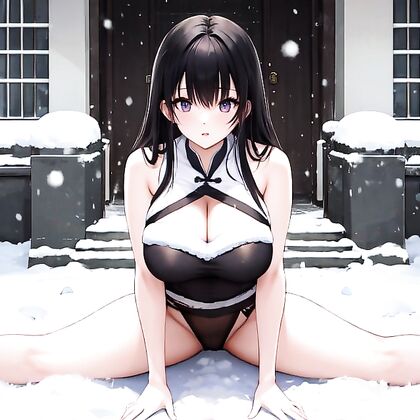 Rounded-Ass Beauty Shows Off Her Splits in Snowy Hentai Picture