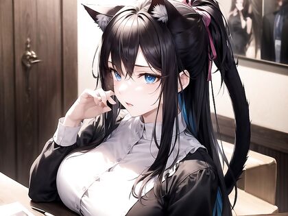 Person Enjoying Sensual Pleasure with Cat Tail and Ears in hentai AI Picture