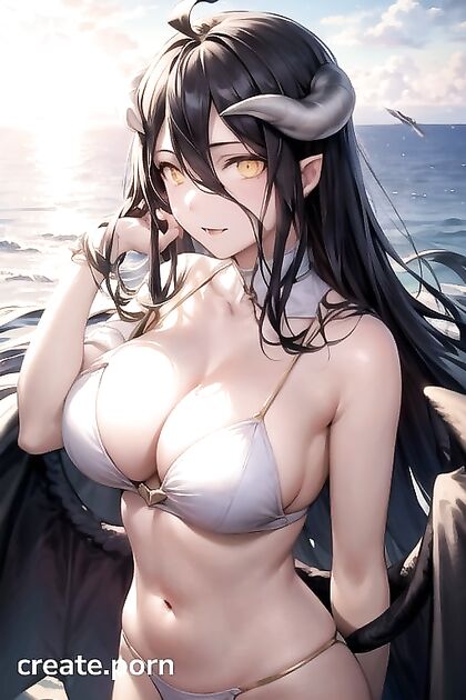 Albedo from Overlord with Glowing Devil Eyes in Seductive Hentai Picture