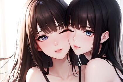 Black-Haired Beauties Engage in Passionate Kisses in Hentai AI Porn