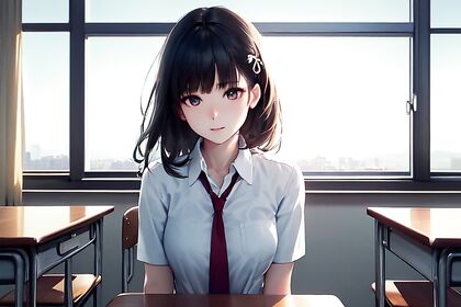 Crowded Room, Lone Girl 18+ with Hair Ribbon in Steamy Hentai Picture