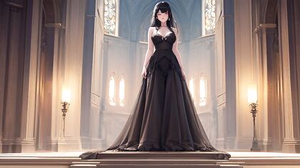 Full Body Picture with Black-Haired Blue-Eyed Beauty in Hentai AIPorn
