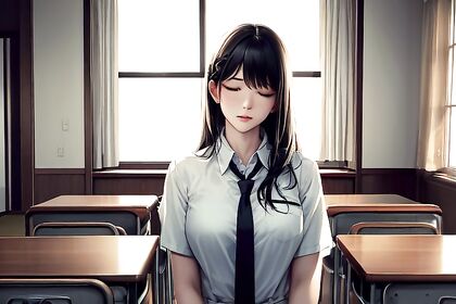 Classroom Chaos – Girl 18+ with Hair Ribbon Surrounded by Horny Students