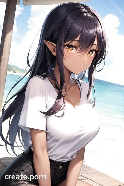 Large-Breasted Demon Girl 18+ Seduces in Oversized T-Shirt Hentai Picture