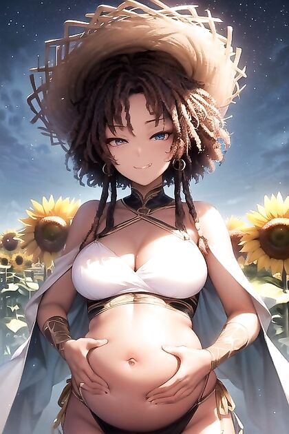 Sunflower Field at Night – Winking Temptress in Seductive Hentai Images