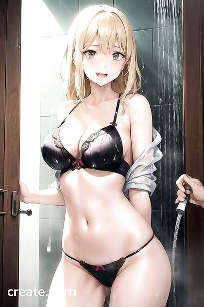 Cute Girl 18+ Bound with Arms Behind Her Back in Shower for Steamy Hentai Picture