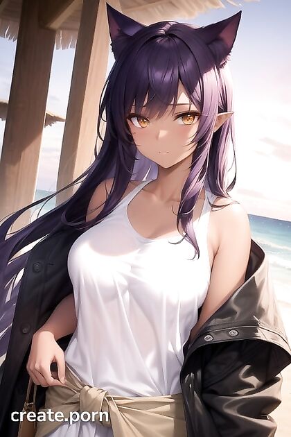 Purple-Haired Demon Girl 18+ Seduces in Oversized T-Shirt Hentai Image
